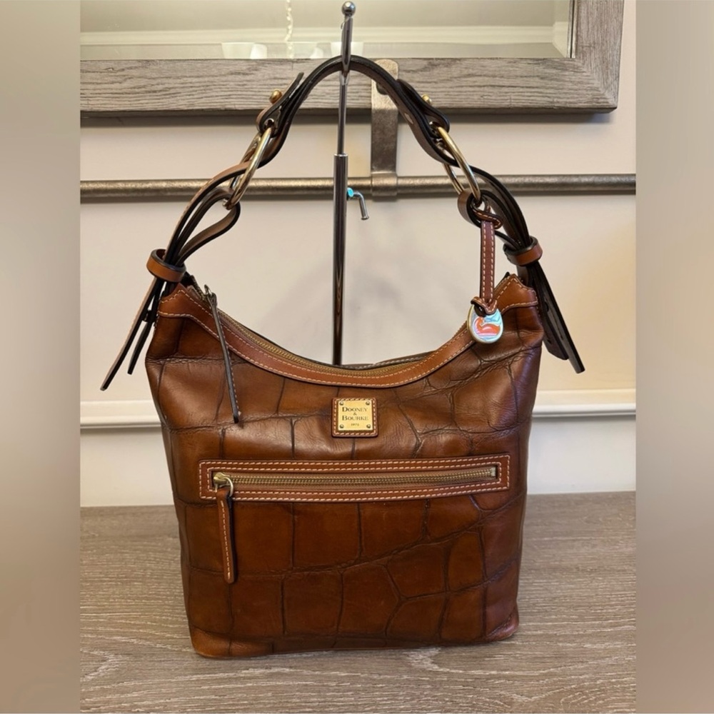 Dooney & Bourke Crocodile printBrown Leather Hobo Bag with Gold Hardware